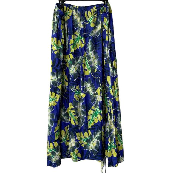 Womens Blue Tropical Pull On Midi Skirt Size 3X Palm Leaves Beachy Vacation - Picture 1 of 7